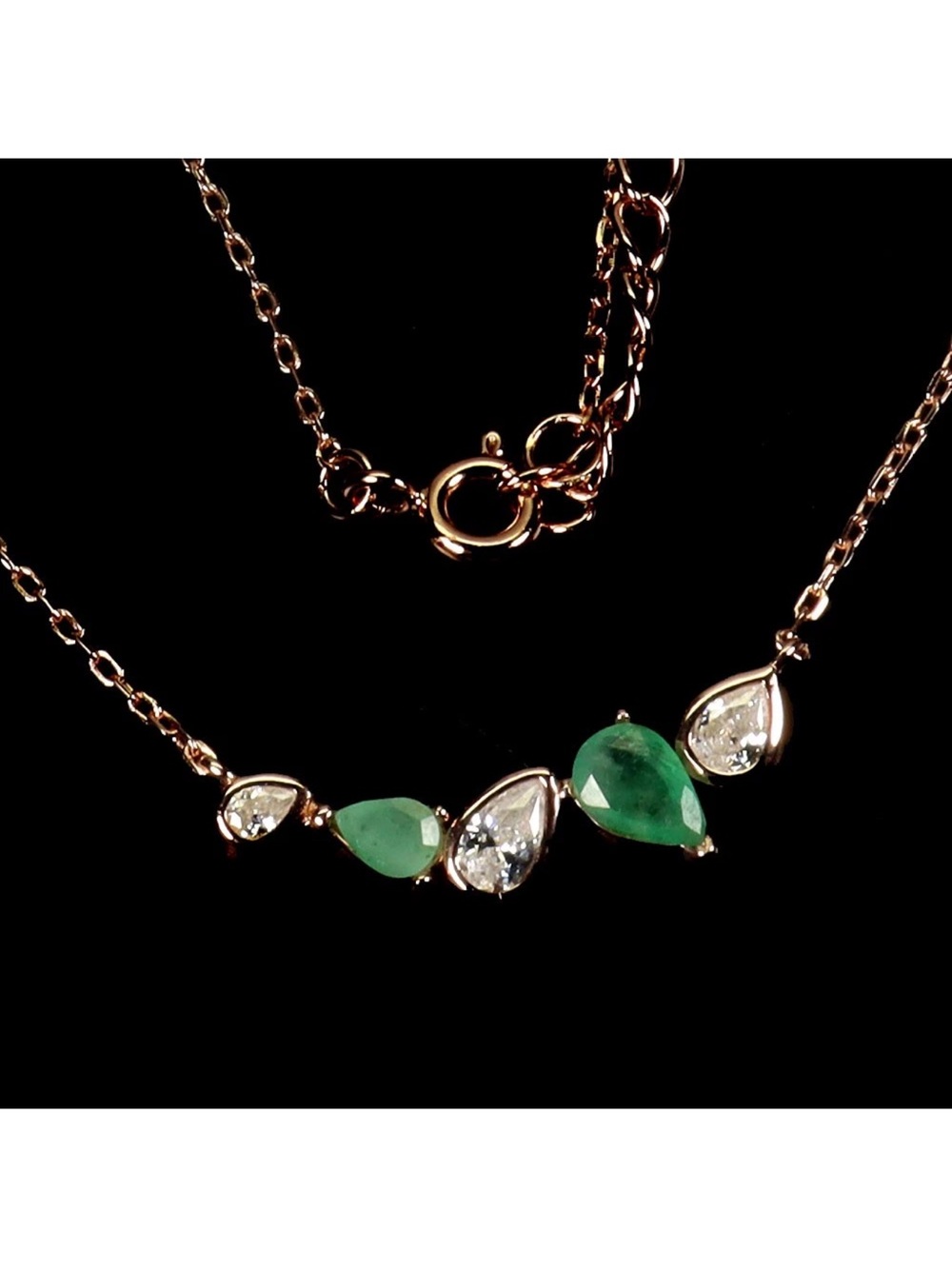 Stunning Natural Emerald Pear cut 6x4mm w/ zircon accent 14K Gold 16” necklace